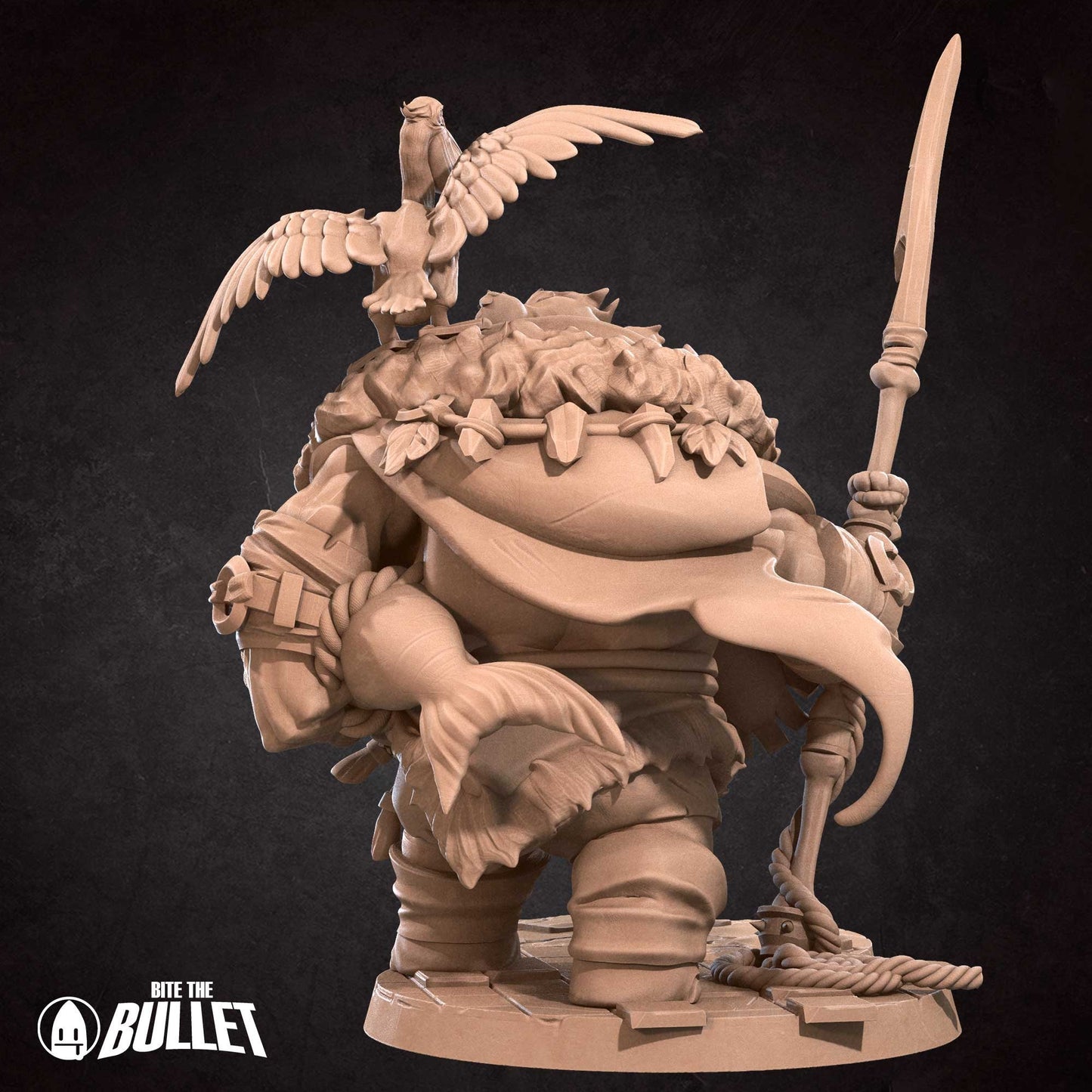 Odron, the Loxodon Hunter + Pelican (2 versions) | Bite the Bullet | UNPAINTED Miniature in Resin