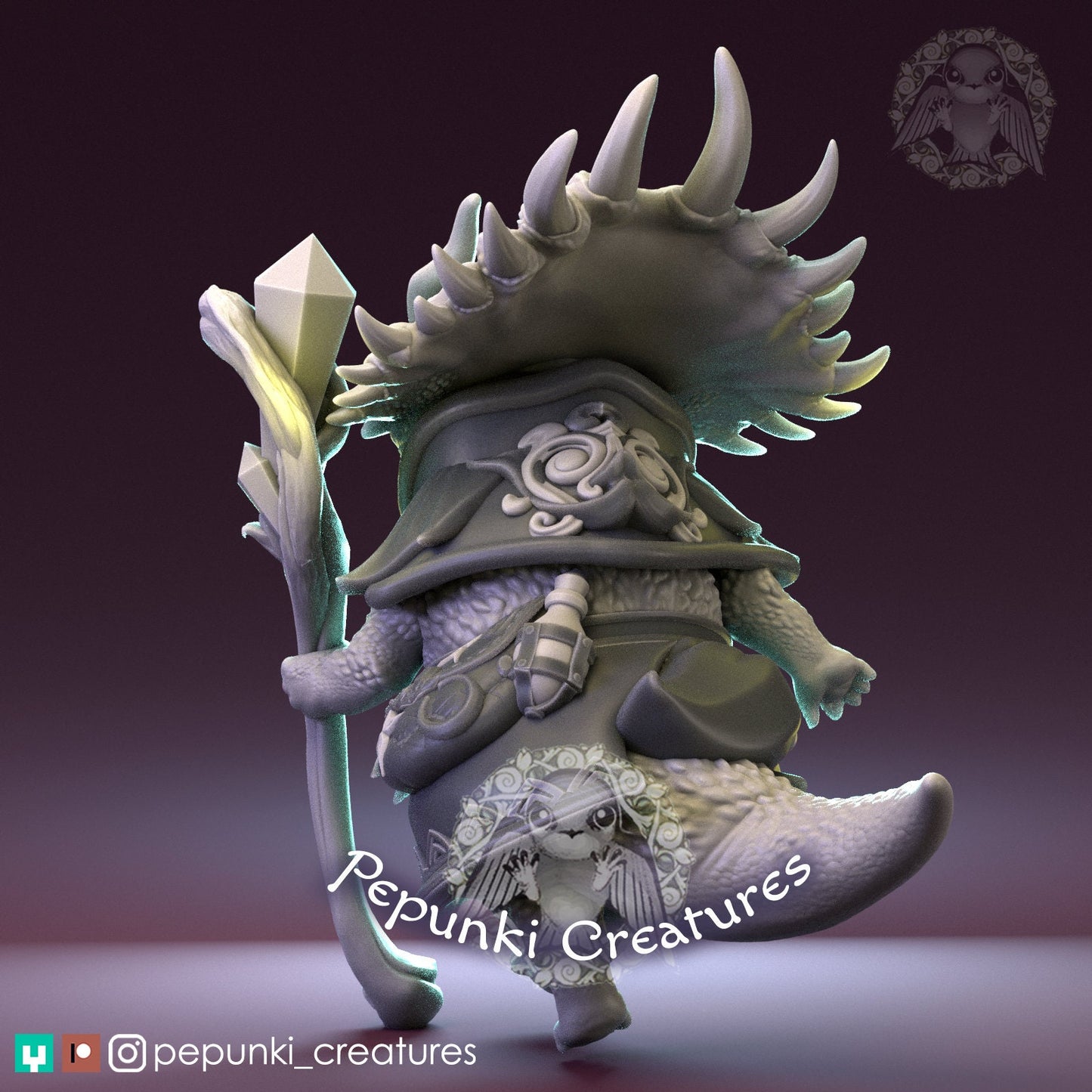 Triceratops Sorceress Lady | Pepunki Creatures | UNPAINTED Miniature in Resin