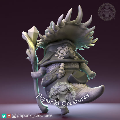 Triceratops Sorceress Lady | Pepunki Creatures | UNPAINTED Miniature in Resin