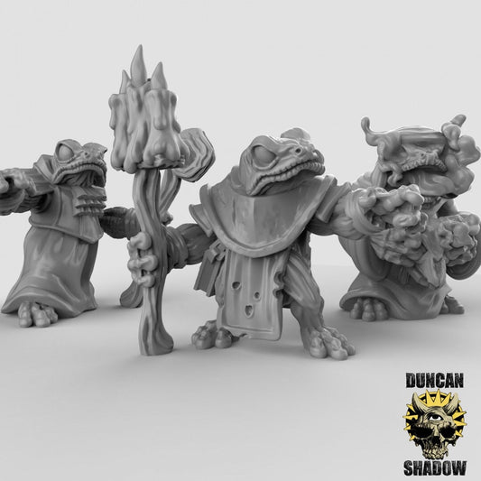 Boggard (Toad) Necromancers  (Set of 3)| Duncan Shadow | UNPAINTED Miniature in Resin