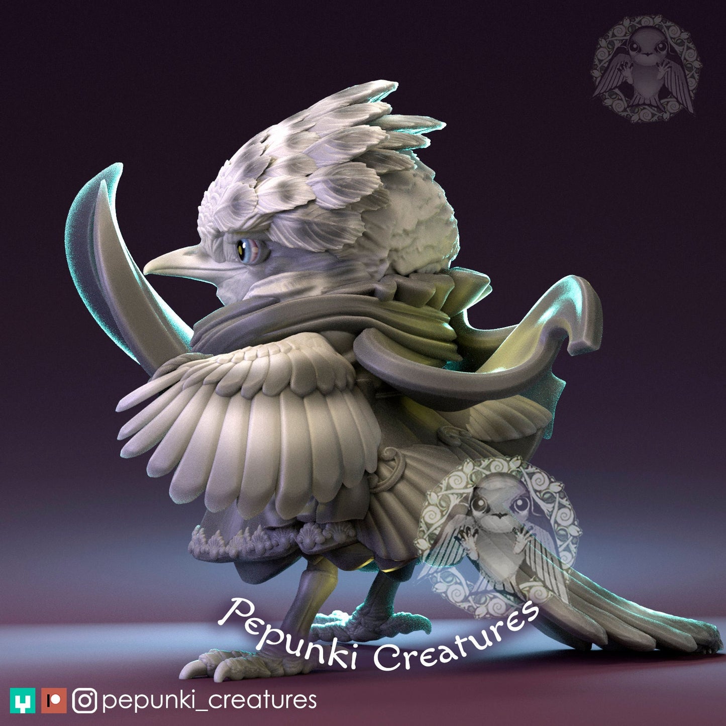 Flycatcher Lady Pirate | Scale Crested Pygmy Tyrant | Pepunki Creatures | UNPAINTED Miniature in Resin