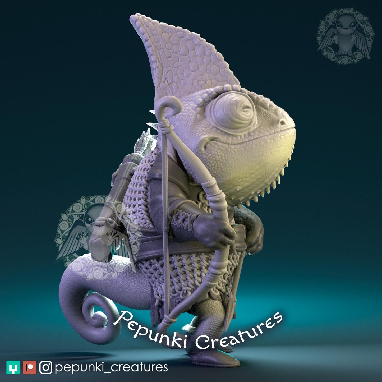 Chameleon Archer | Pepunki Creatures | UNPAINTED Miniature in Resin