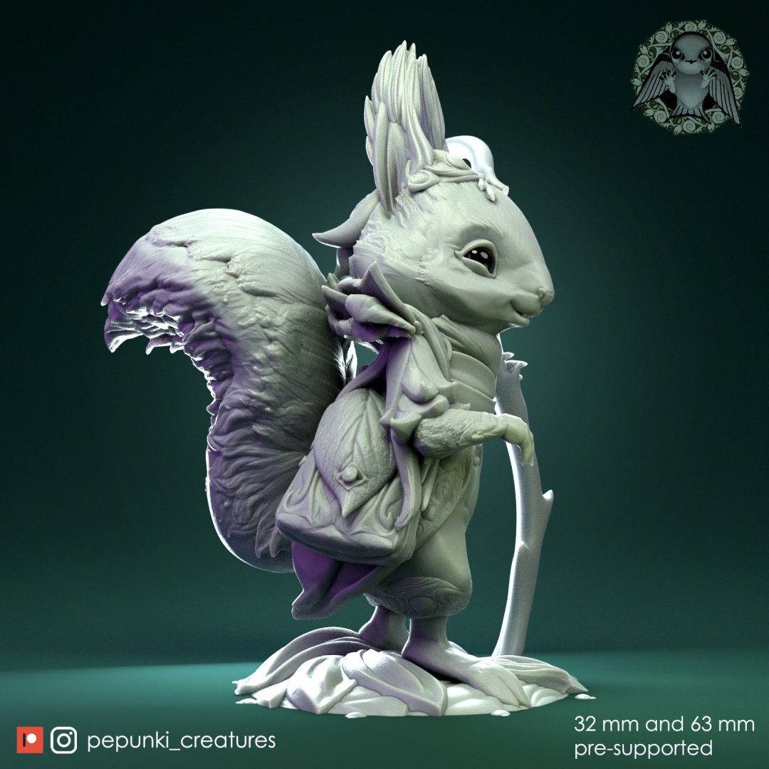 Squirrel Traveller Wizard Miniature | Pepunki Creatures