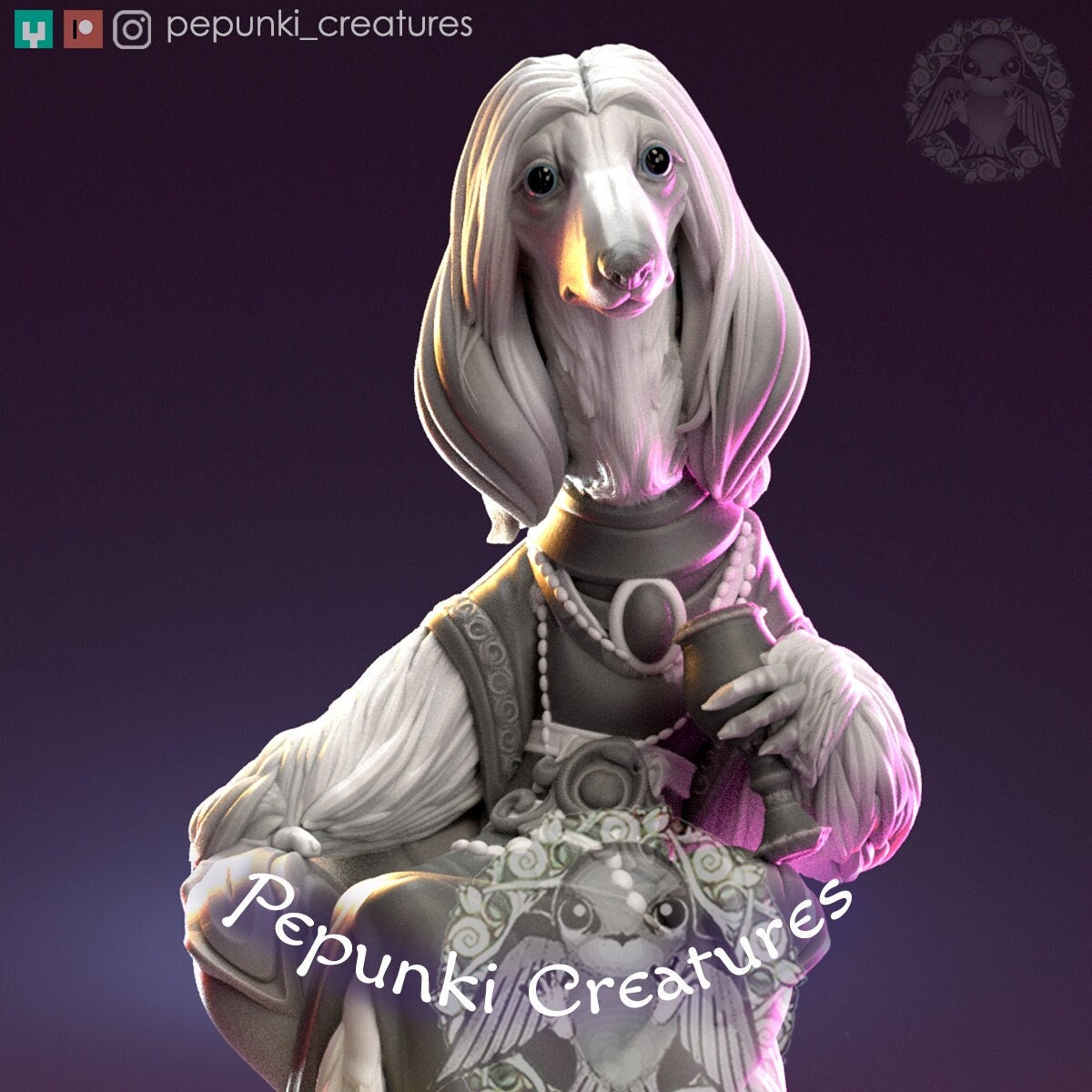 Afghan Hound Noble Lady | Pepunki Creatures | UNPAINTED Miniature in Resin