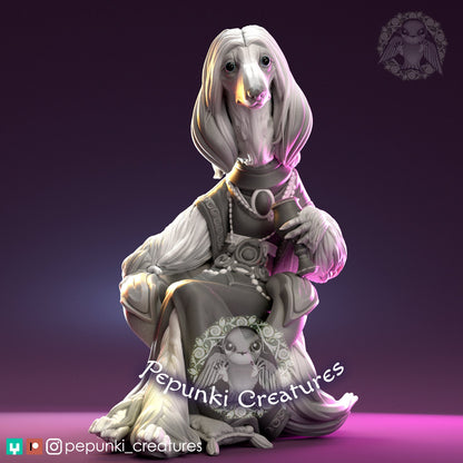 Afghan Hound Noble Lady | Pepunki Creatures | UNPAINTED Miniature in Resin