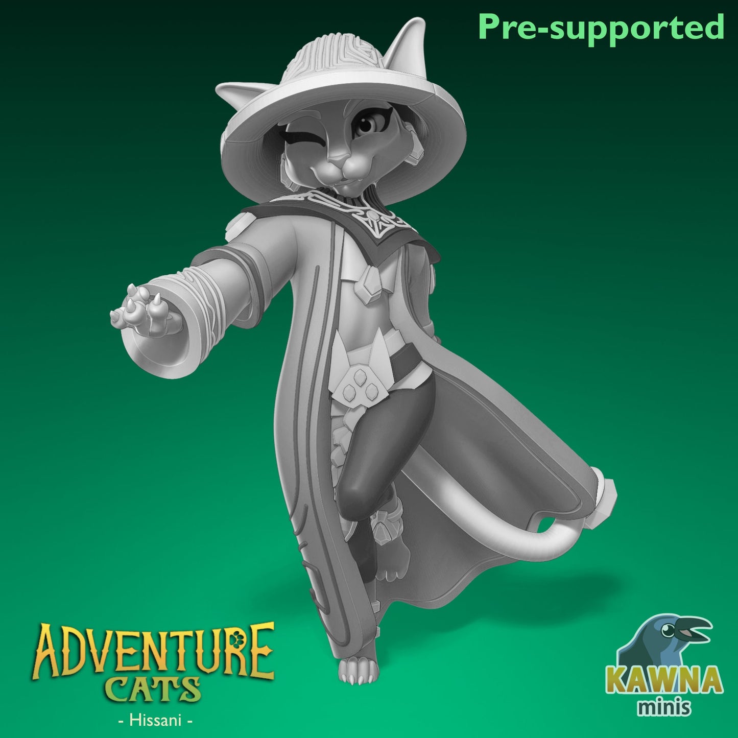 Hissani Wizard Cat - Female | Kawna | Adventure Cats | UNPAINTED Miniature in Resin
