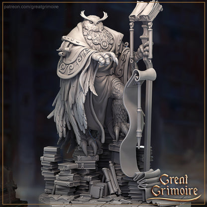 The Owl Archivist | Halls of the Secret Sand Library | Great Grimoire | UNPAINTED Miniature in Resin