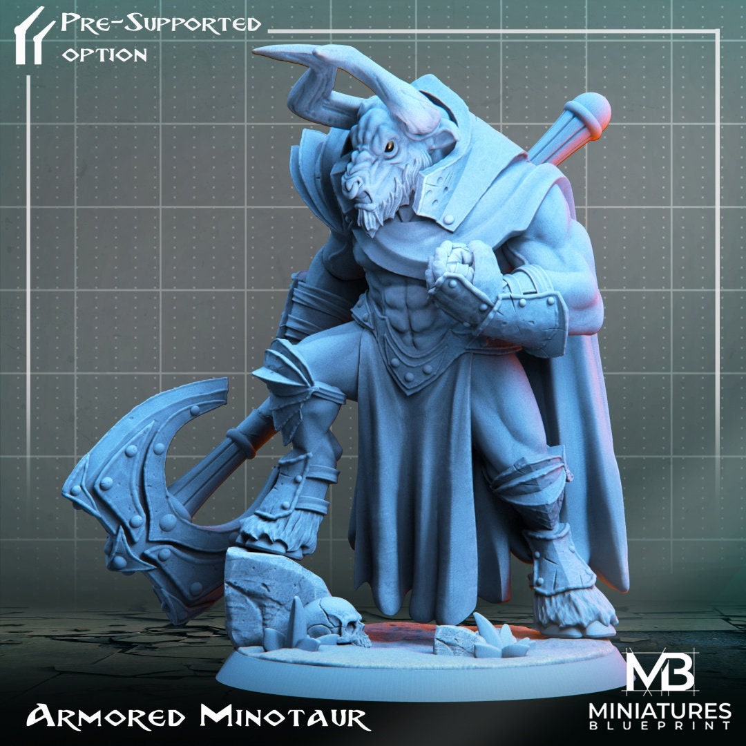 Armored Minotaur (light & heavy versions) | Miniatures Blueprint | UNPAINTED Miniature in Resin