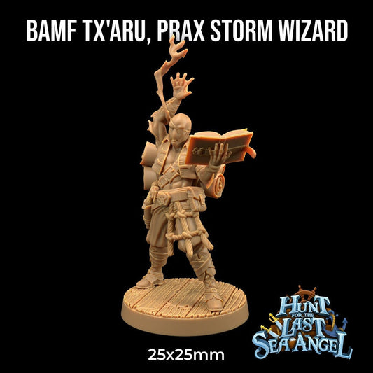 Bamf Tx'Aru, Prax Storm Wizard | Hunt for The Last Sea Angel | Dragon Trappers Lodge | UNPAINTED Miniature in Resin