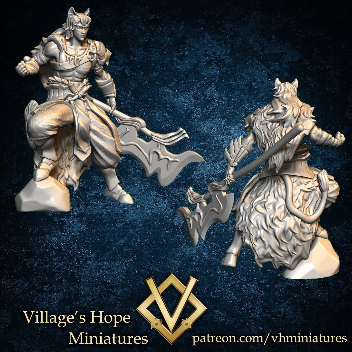 Giant Axe Lion Warrior Male (Barbarian/Warrior) | Village's Hope Miniatures | UNPAINTED Miniature in Resin