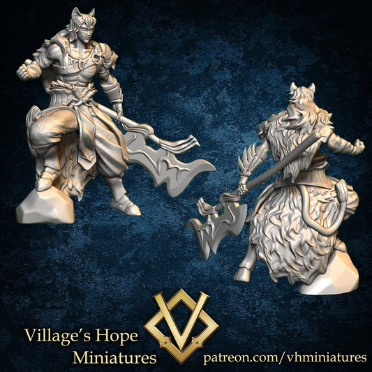 Giant Axe Lion Warrior Male (Barbarian/Warrior) | Village's Hope Miniatures | UNPAINTED Miniature in Resin