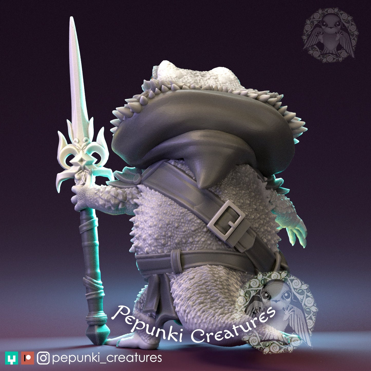 Bearded Dragon Lizard Warrior | Pepunki Creatures | UNPAINTED Miniature in Resin