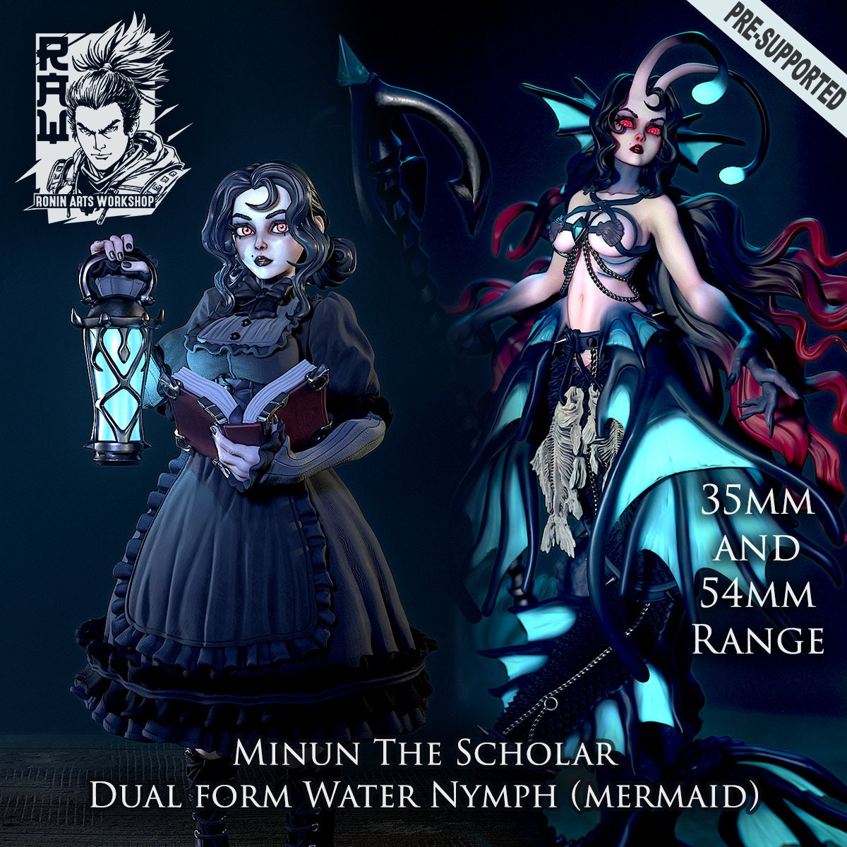 Minun the Scholar (Dual-form Mini) | Mermaid | Ronin Arts Workshop | UNPAINTED Miniature in Resin