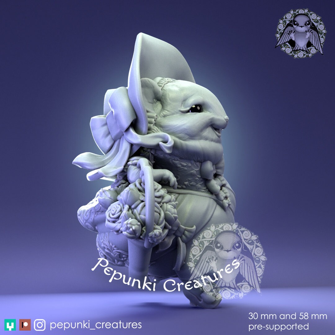 Chinchilla Florist Lady | Pepunki Creatures | UNPAINTED Miniature in Resin