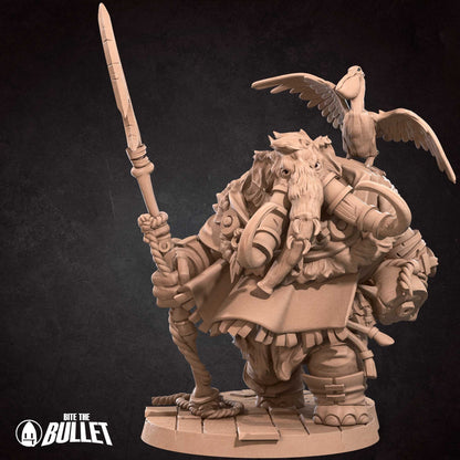 Odron, the Loxodon Hunter + Pelican (2 versions) | Bite the Bullet | UNPAINTED Miniature in Resin