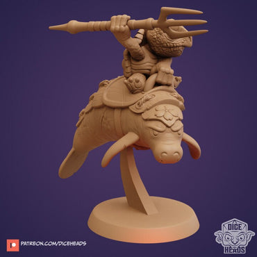 Dice Heads - Zoontalis - Tortoise with Trident Riding Manatee
