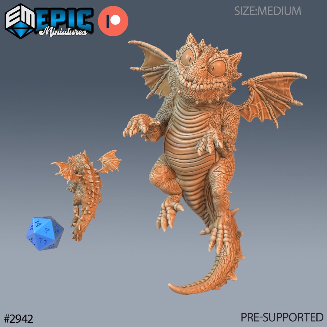 Resin miniatures by Epic Miniatures. Baby dragon option #1: flying.