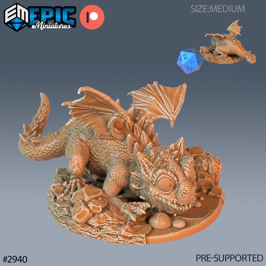 Resin miniatures by Epic Miniatures. Baby dragon option #3: crouching.