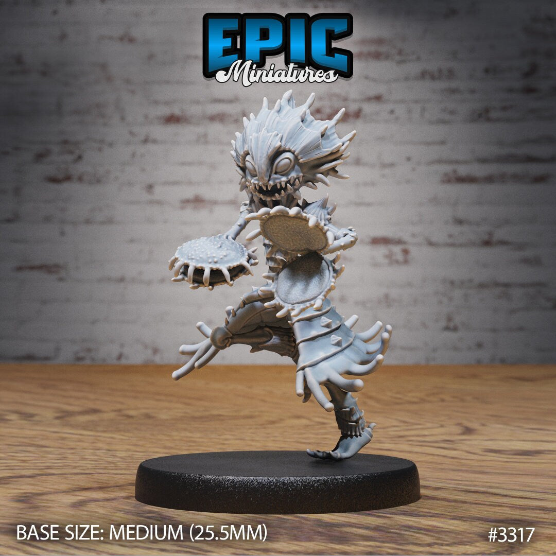 Resin miniature of anthropomorphic flytrap dryad, Version #3 (stepping) by Epic Miniatures.