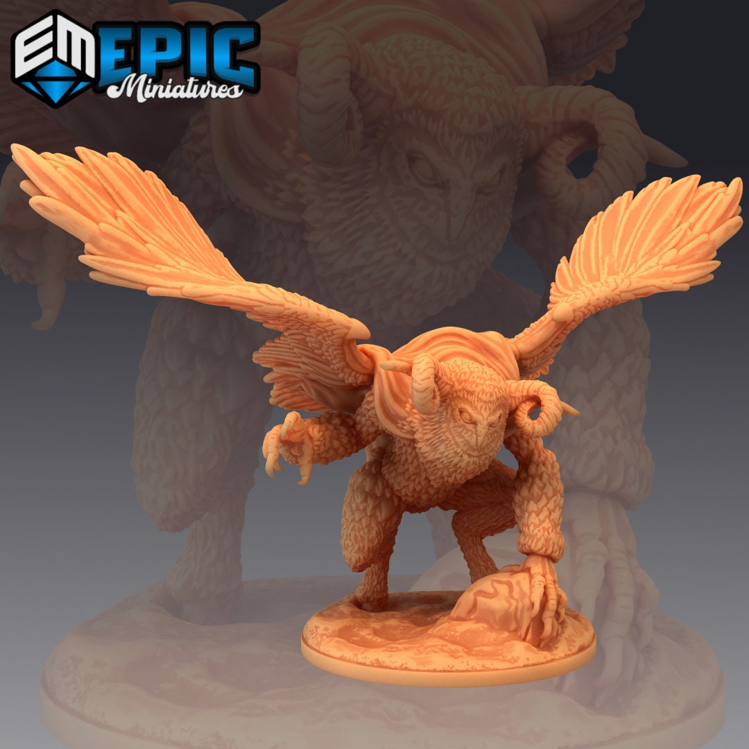 Resin miniatures by Epic Miniatures. Anthropomorphic owl option #3: wings spread.