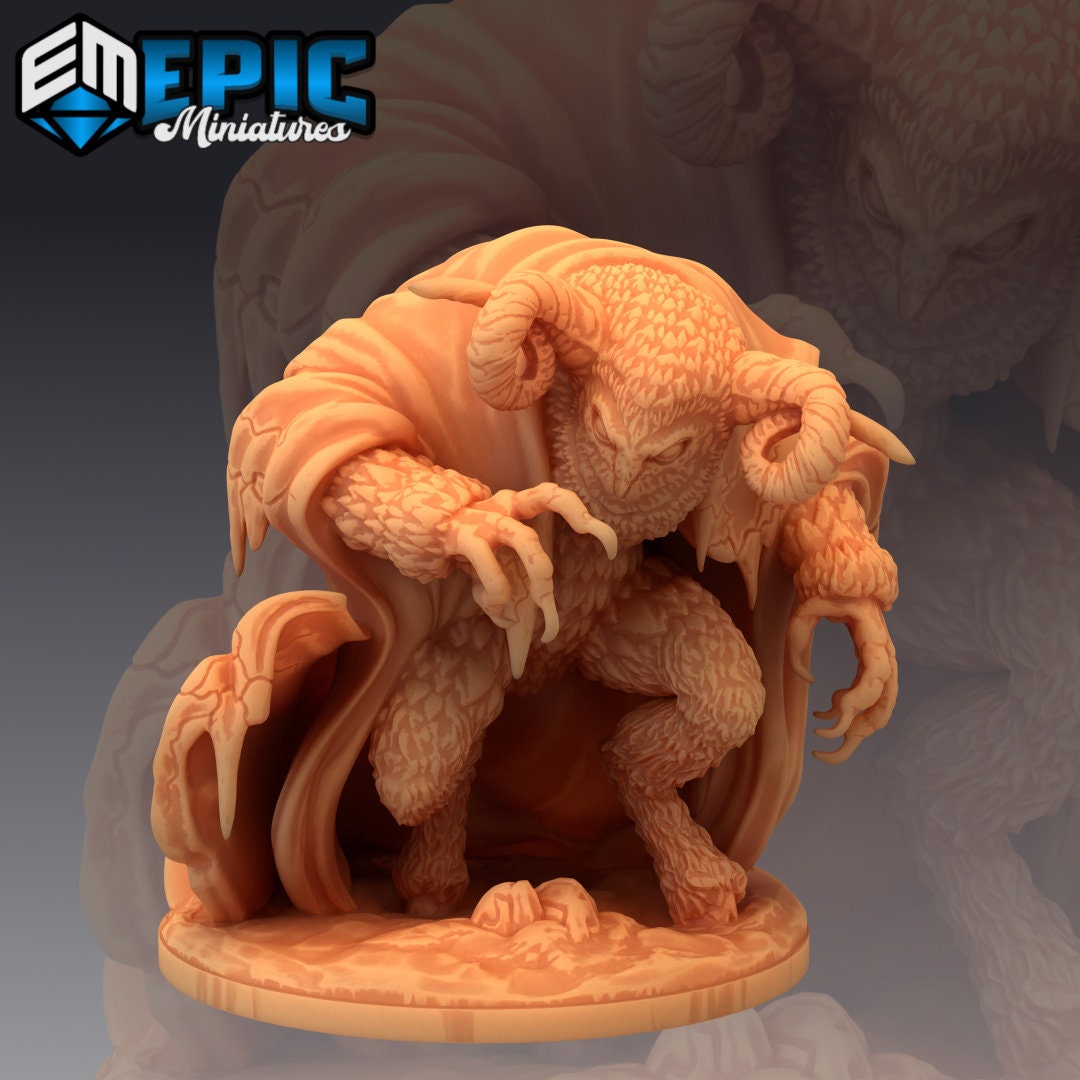 Resin miniatures by Epic Miniatures. Anthropomorphic owl option #1: crouching.