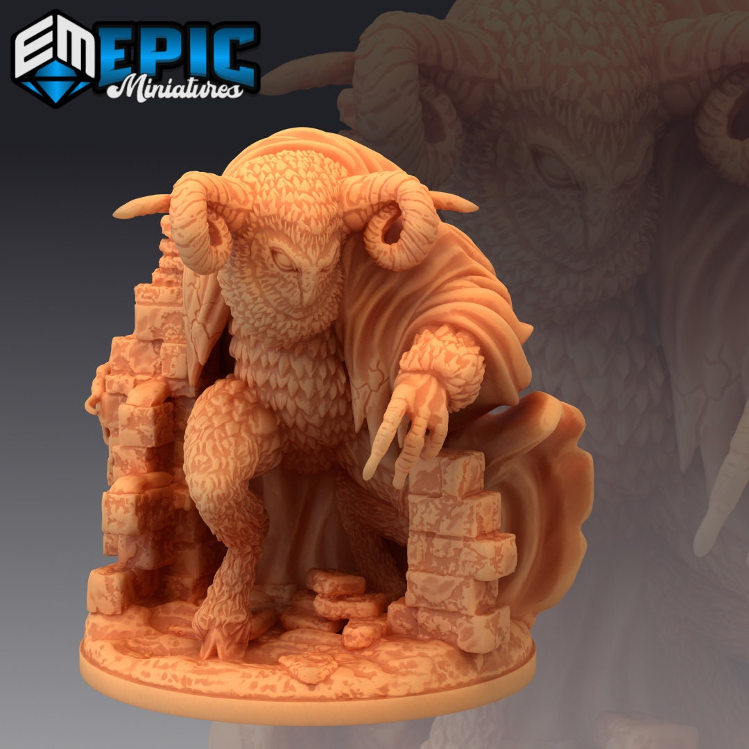 Resin miniatures by Epic Miniatures. Anthropomorphic owl option #2: walking through stone ruins.