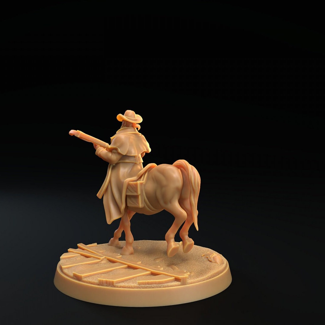 Cowboy centaur resin miniature by The Dragon Trappers Lodge, rear view.
