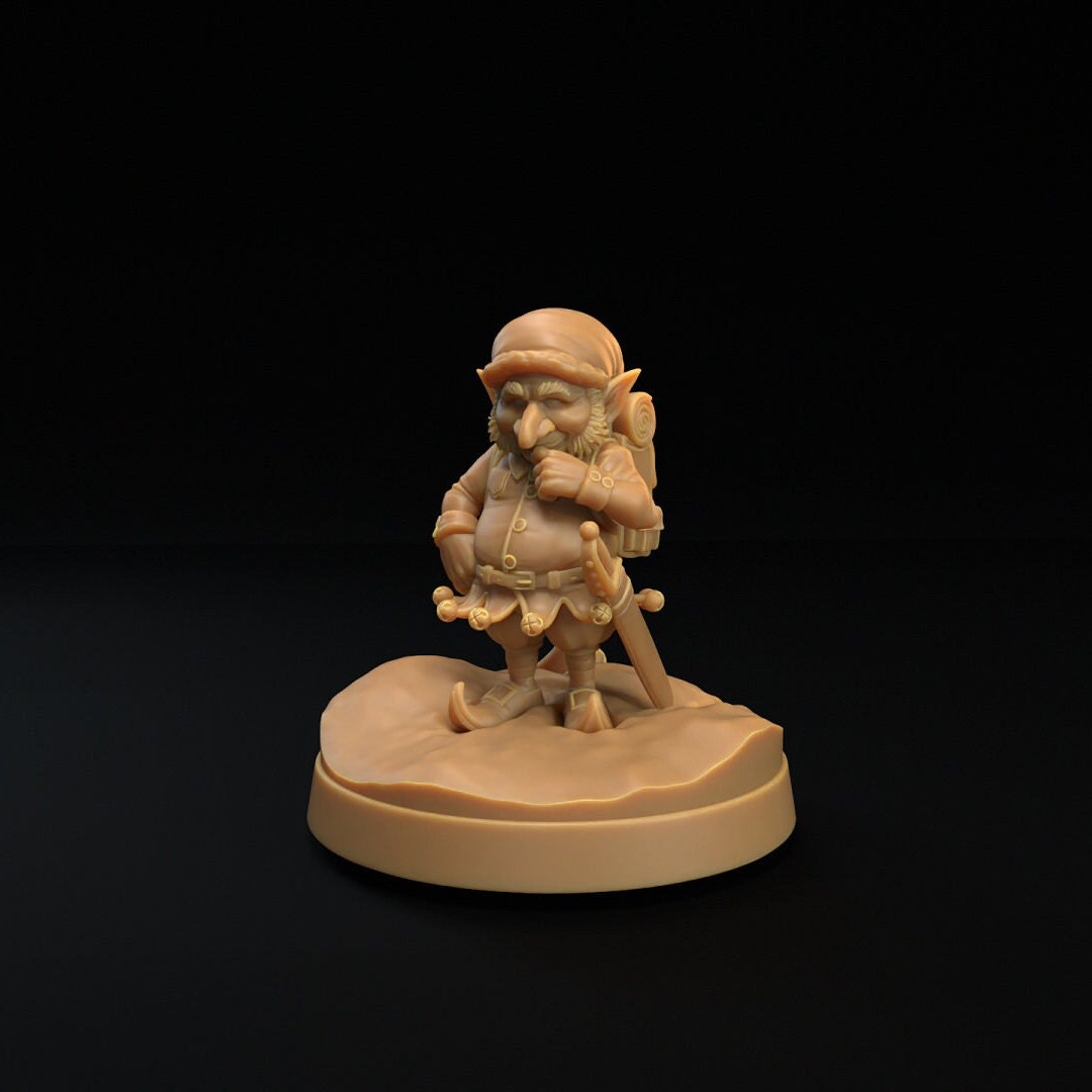 Christmas elf resin miniature by The Dragon Trapper's Lodge. Version #5: thinking pose.