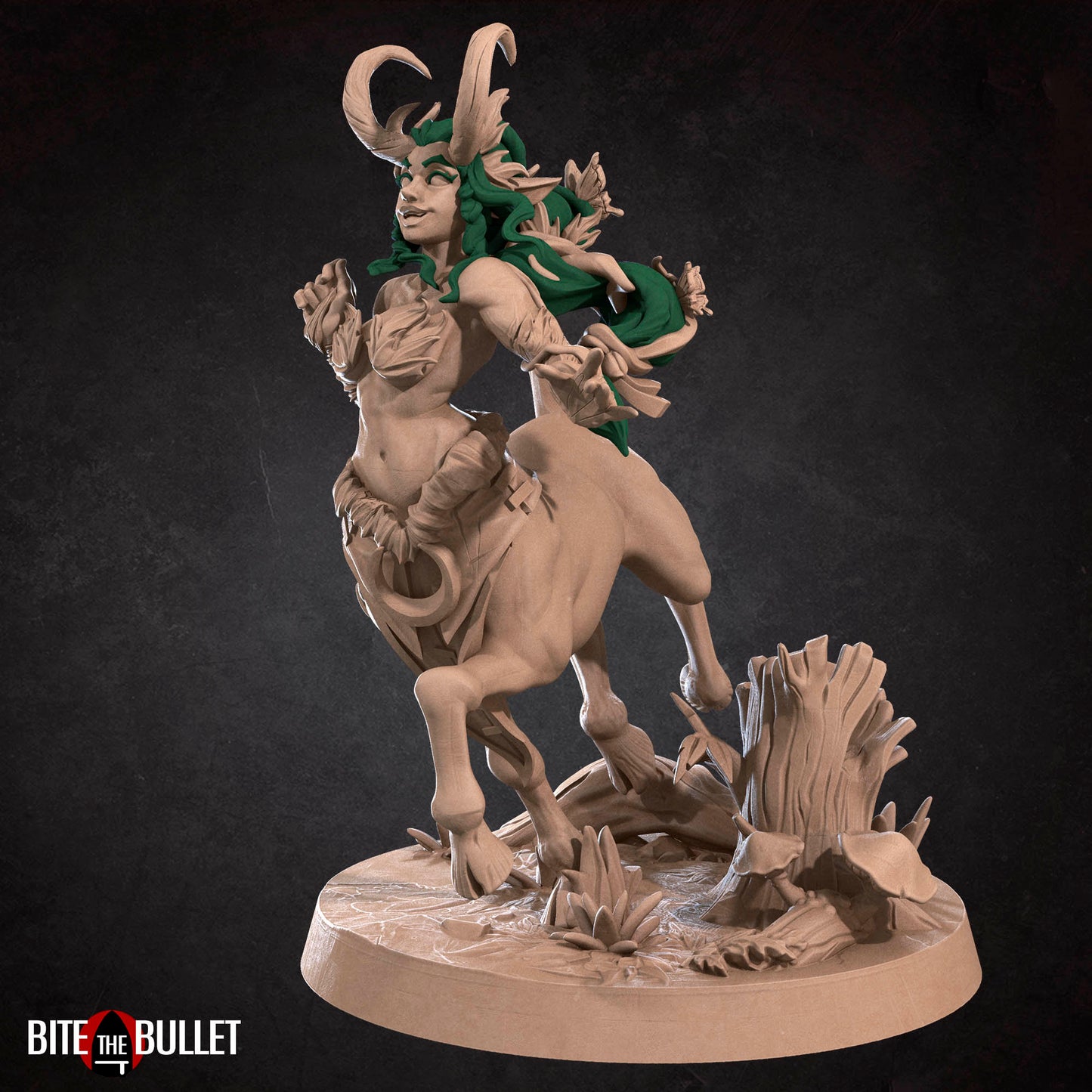 Horned centaur dryad resin miniature by Bite the Bullet. Version #2: empty hands.