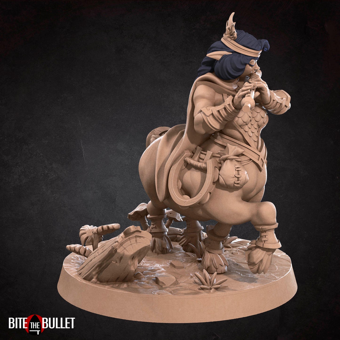 Centaur bard playing a flute; resin miniature by Bite the Bullet.