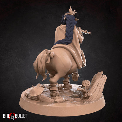 Centaur bard playing a flute; resin miniature by Bite the Bullet.