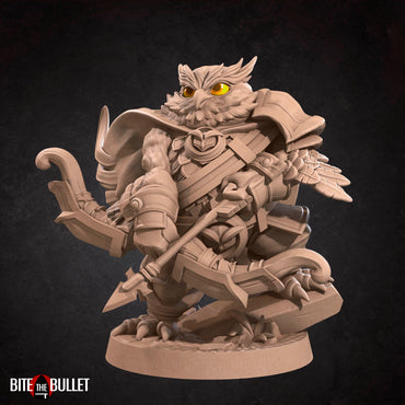 Owlfolk ranger (anthropomorphic owl) resin miniature by Bite the Bullet.