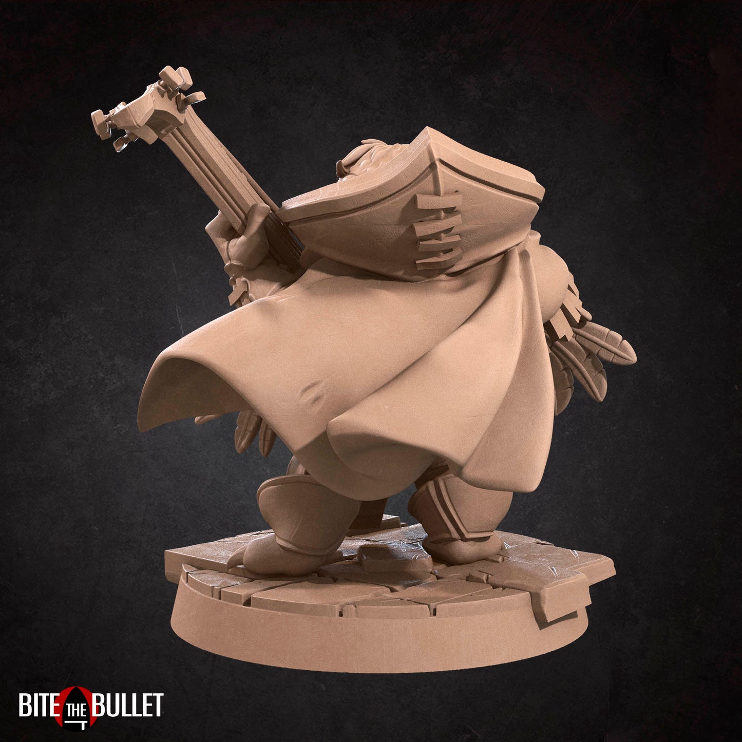 Owlfolk bard (anthropomorphic owl) resin miniature by Bite the Bullet.