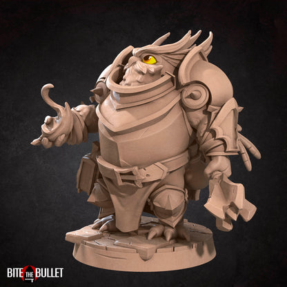 Owlfolk cleric (anthropomorphic owl) resin miniature by Bite the Bullet.