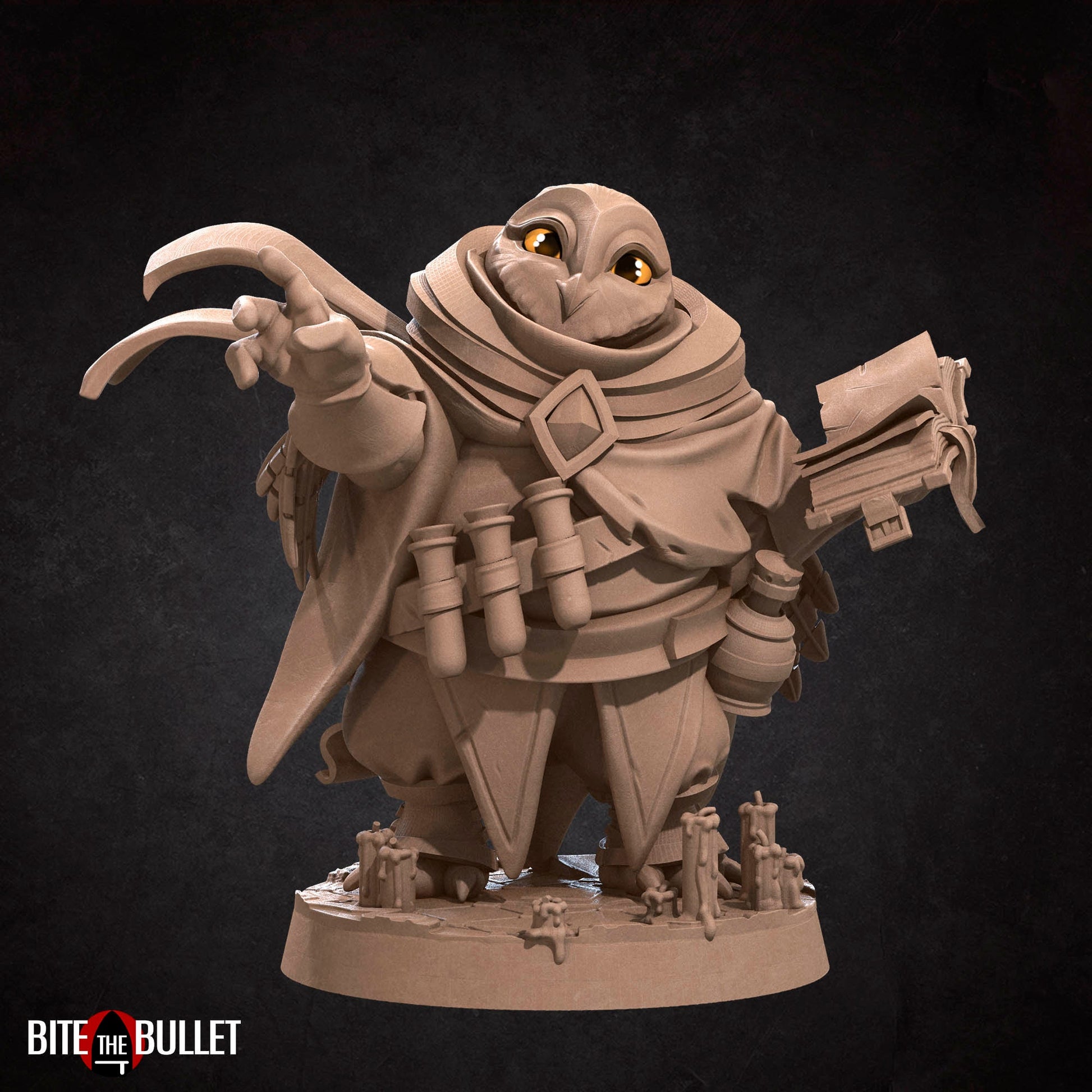 Owlfolk wizard (anthropomorphic owl) resin miniature by Bite the Bullet.
