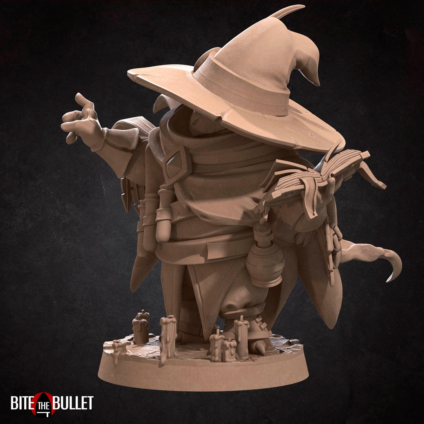 Owlfolk wizard (anthropomorphic owl) with hat; resin miniature by Bite the Bullet.