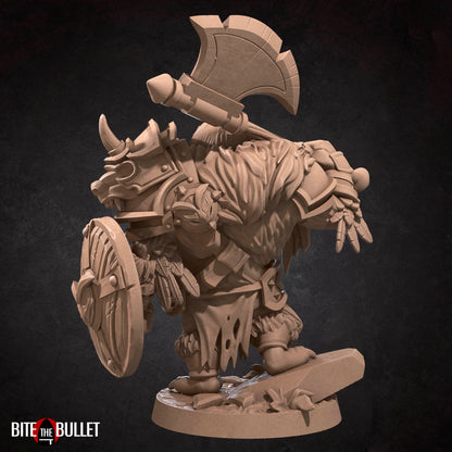Owlfolk barbarian (anthropomorphic owl) resin miniature by Bite the Bullet.
