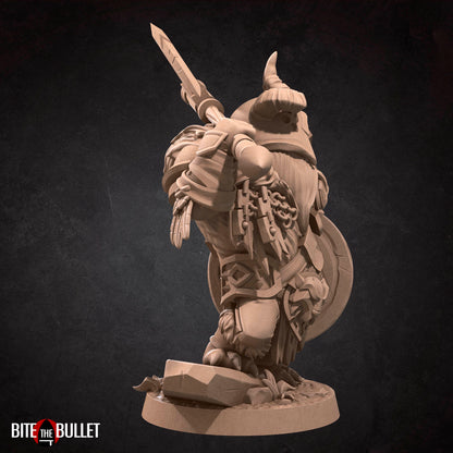 Owlfolk barbarian (anthropomorphic owl) resin miniature by Bite the Bullet.