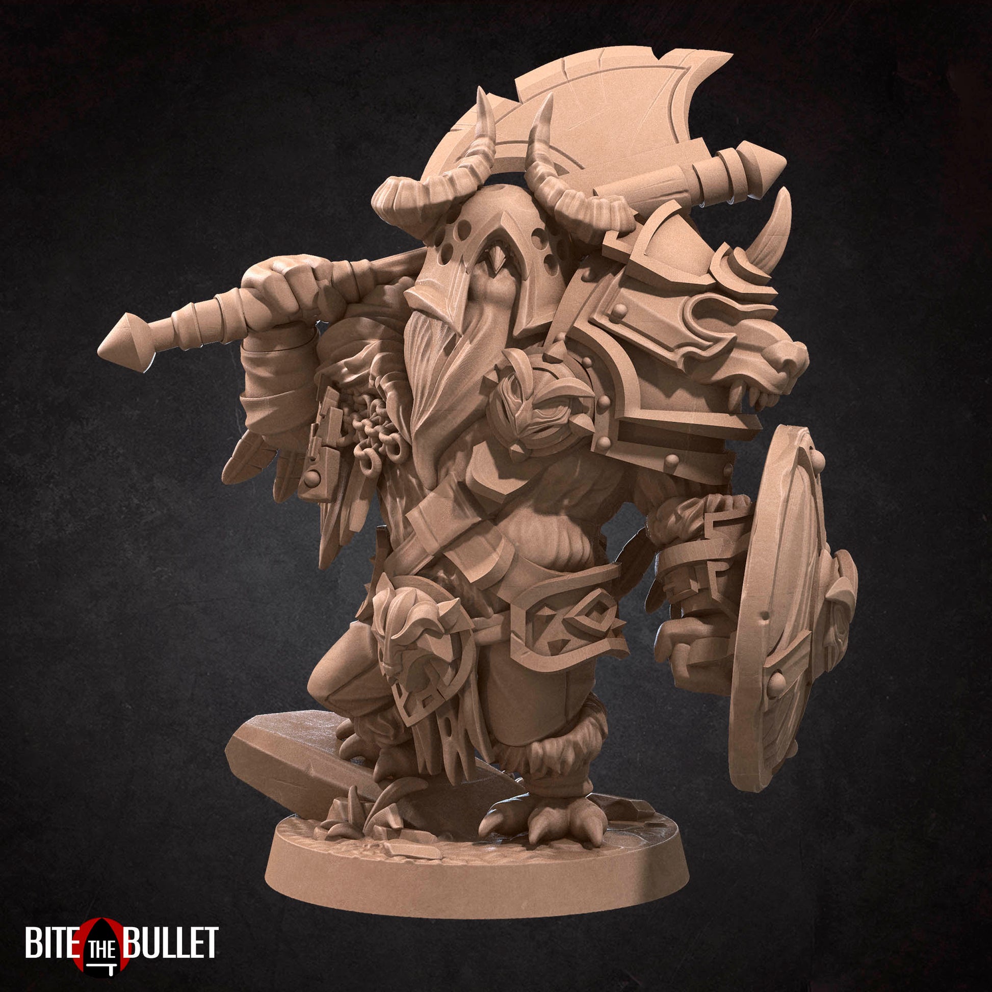 Owlfolk barbarian (anthropomorphic owl) resin miniature by Bite the Bullet.
