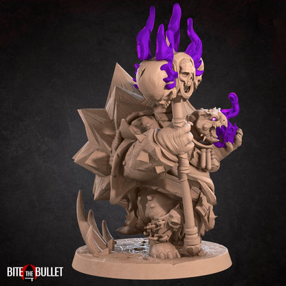 Anthropomorphic turtle warlock with a skull hammer and spell effect. Resin miniature by Bite the Bullet.