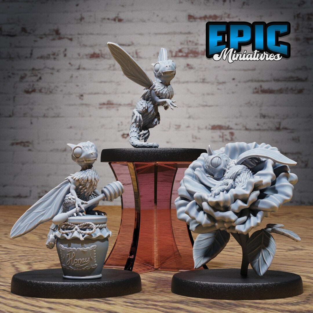 Three resin Bee-Dragon Wyrmling miniatures by Epic Miniatures.