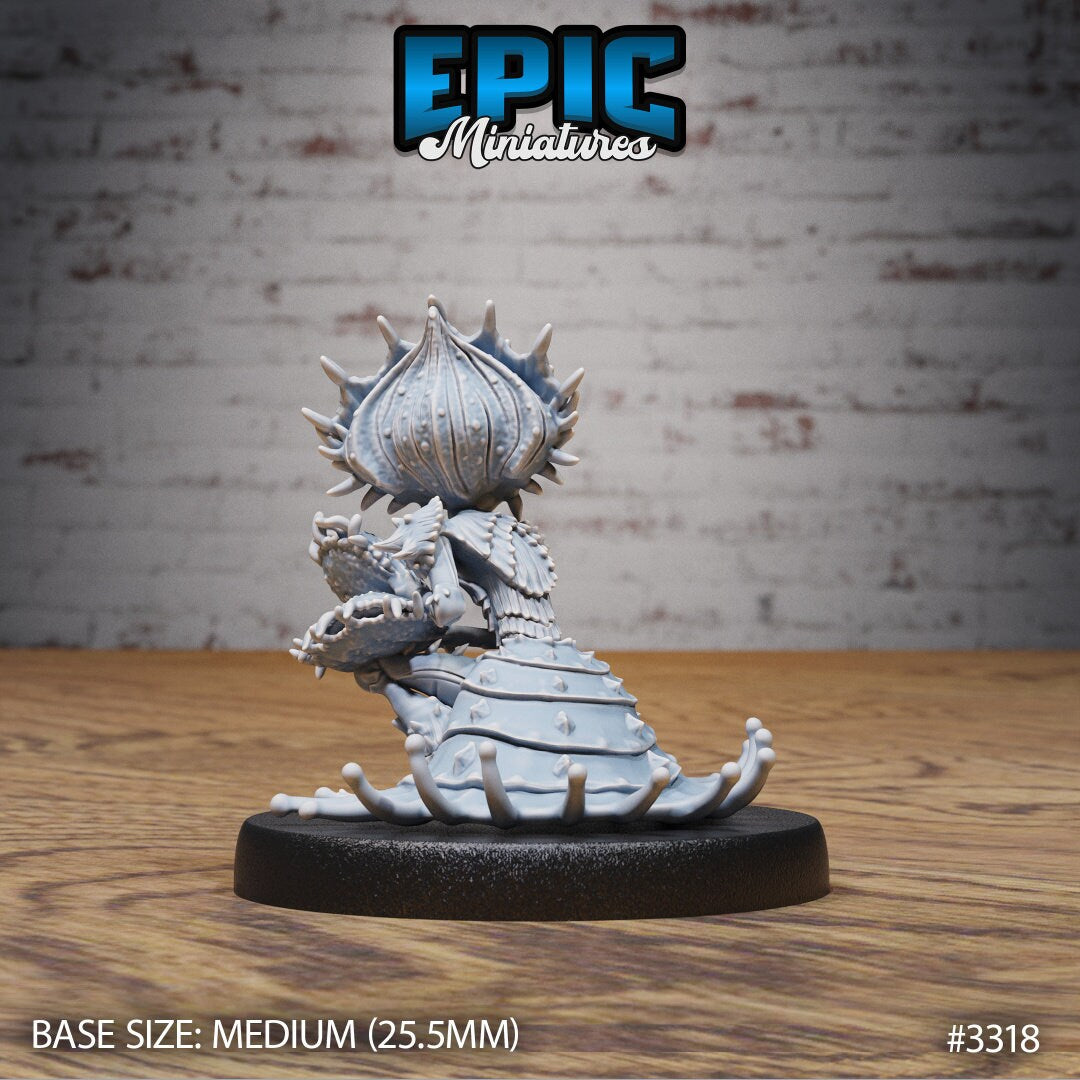 Resin miniature of anthropomorphic flytrap dryad, Version #2 (crouching) by Epic Miniatures.