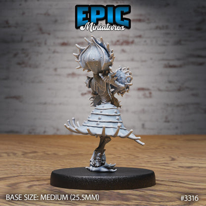 Resin miniature of anthropomorphic flytrap dryad, Version #1 (standing) by Epic Miniatures.