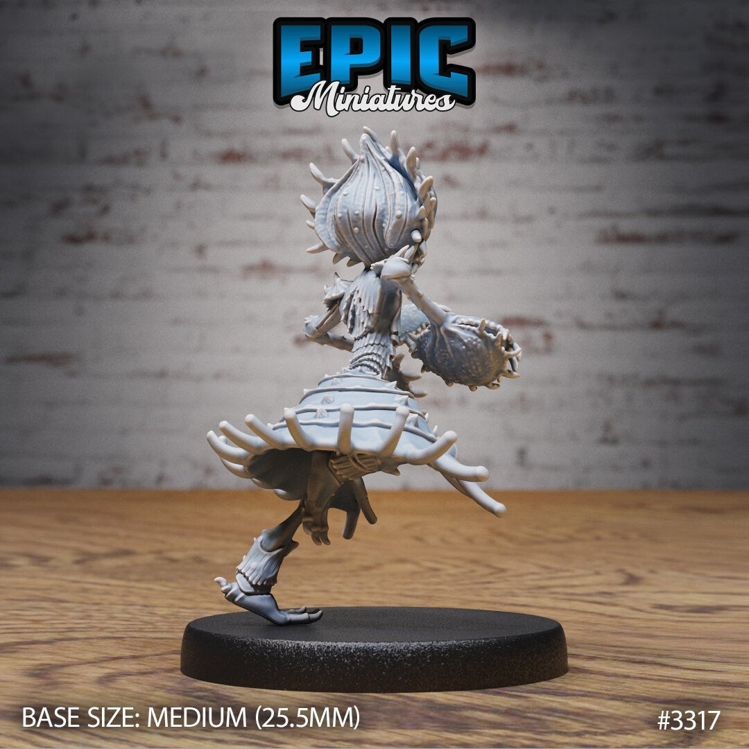 Resin miniature of anthropomorphic flytrap dryad, Version #3 (stepping) by Epic Miniatures.