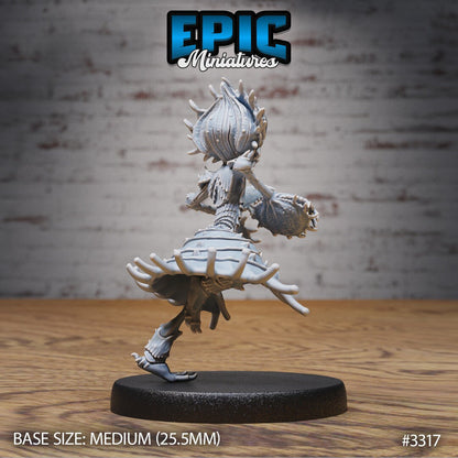Resin miniature of anthropomorphic flytrap dryad, Version #3 (stepping) by Epic Miniatures.