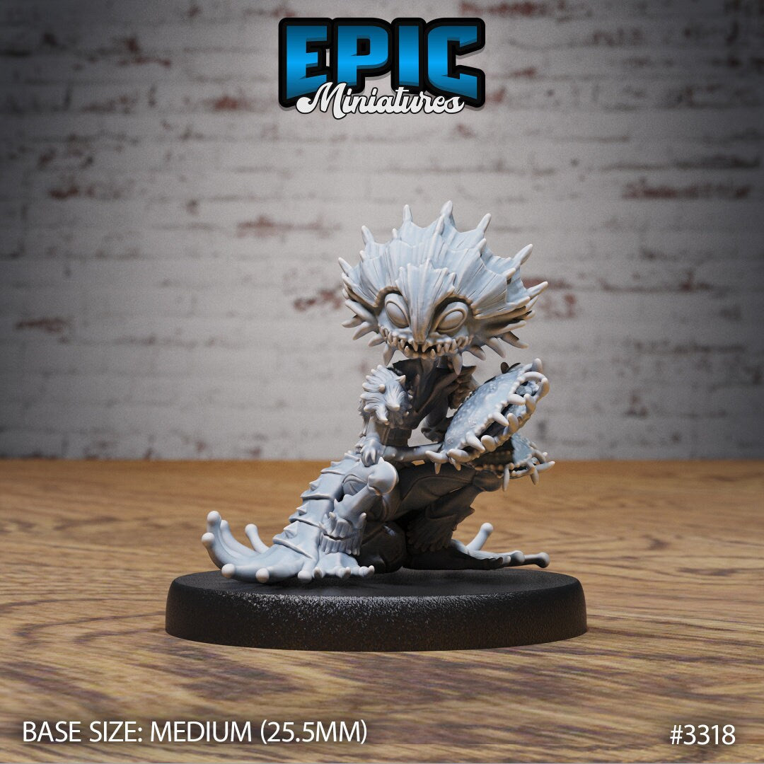 Resin miniature of anthropomorphic flytrap dryad, Version #2 (crouching) by Epic Miniatures.