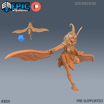 Resin miniature of anthropomorphic moth girl, version #2 by Epic Miniatures.