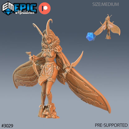 Resin miniature of anthropomorphic moth girl, version #1 by Epic Miniatures.