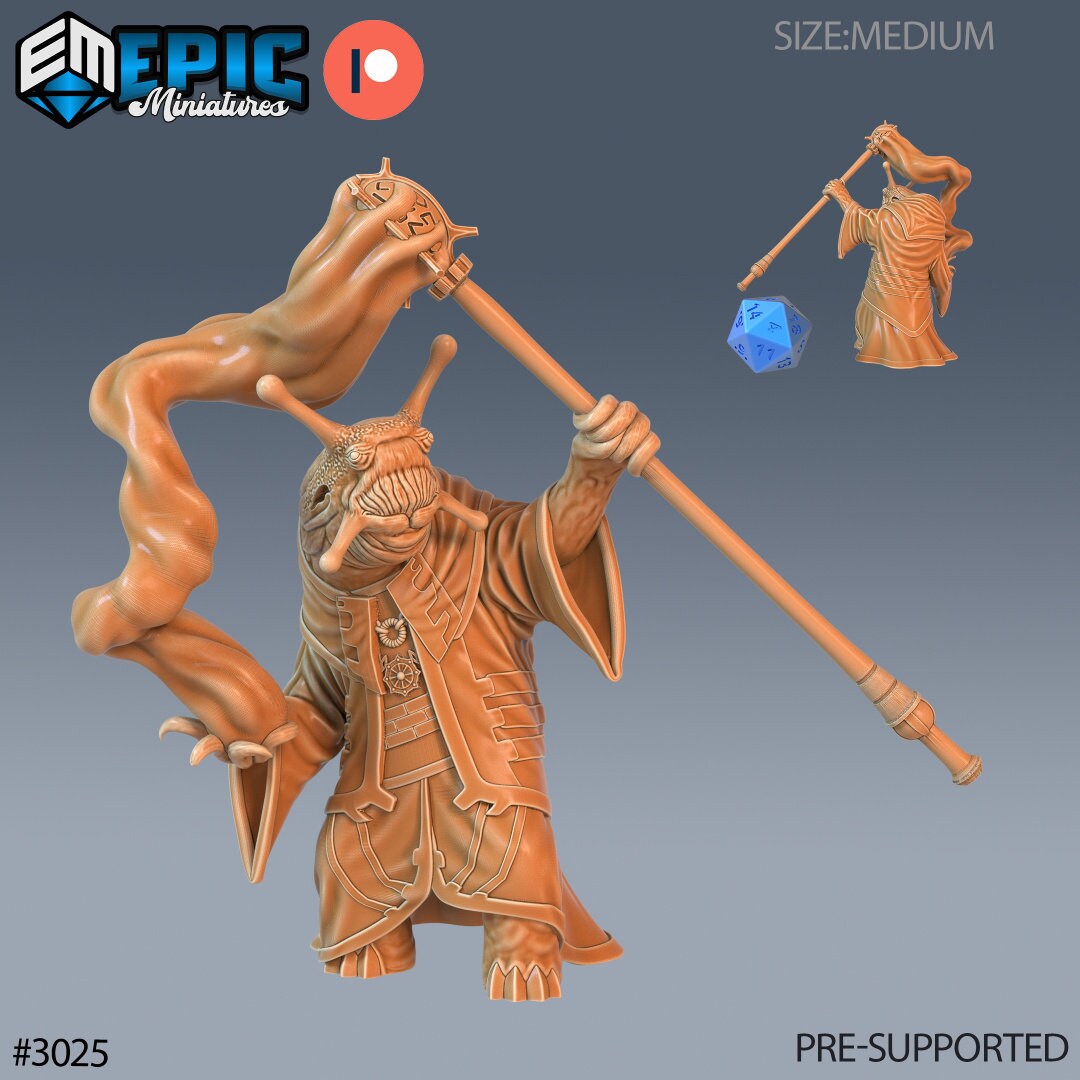 Resin miniature of anthropomorphic snail mage, version #3 (casting) by Epic Miniatures.