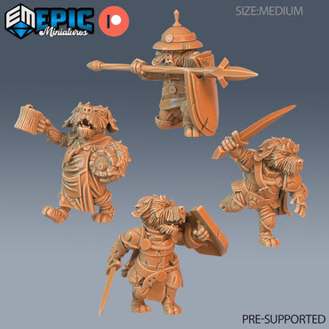 Resin miniatures by Epic Miniatures. Four anthropomorphic dog options.